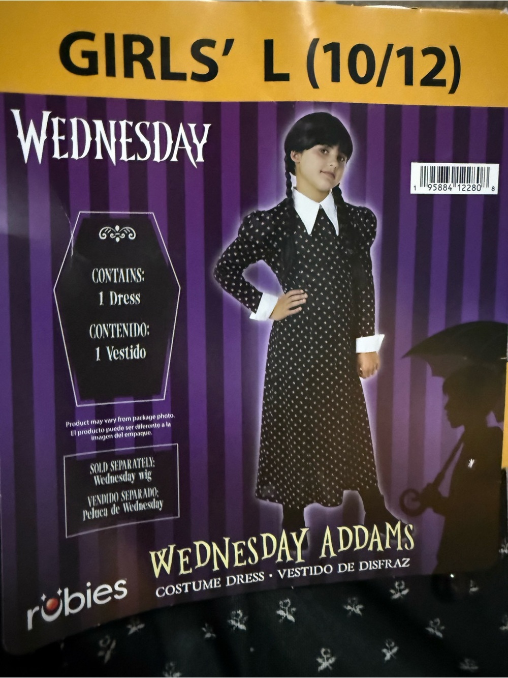 Rubies Wednesday Addams Girls' Black Dress Costume (Girls' L 10/12)